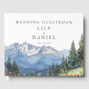 Modern Watercolor Mountain Floral Wedding Guest Book