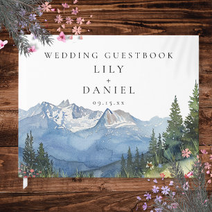 Modern Watercolor Mountain Floral Wedding Guest Book