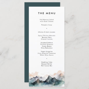 Modern Watercolor Mountain Landscape Wedding  Menu