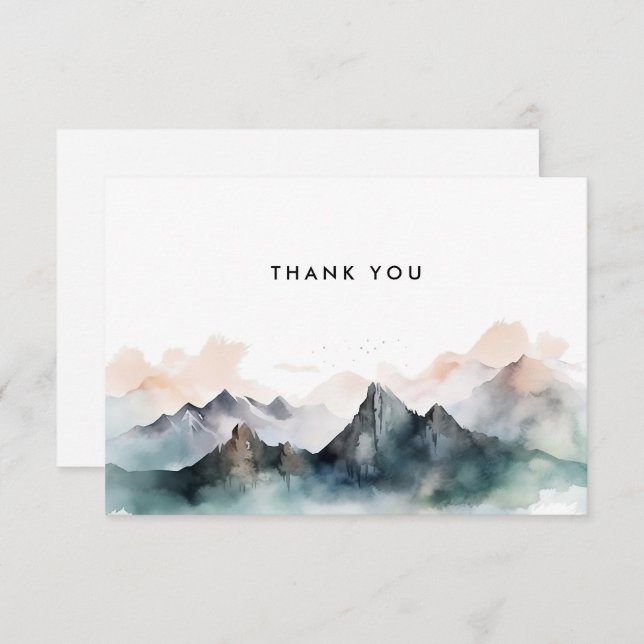 Modern Watercolor Mountain Landscape Wedding  Thank You Card (Front/Back)