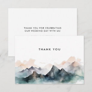Modern Watercolor Mountain Landscape Wedding  Thank You Card