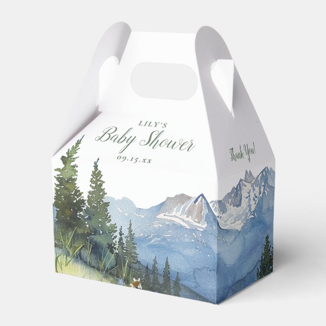 Modern Watercolor Mountain Wildflower Baby Shower Favour Box (Front Side)