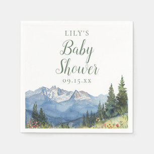 Modern Watercolor Mountain Wildflower Baby Shower Napkin