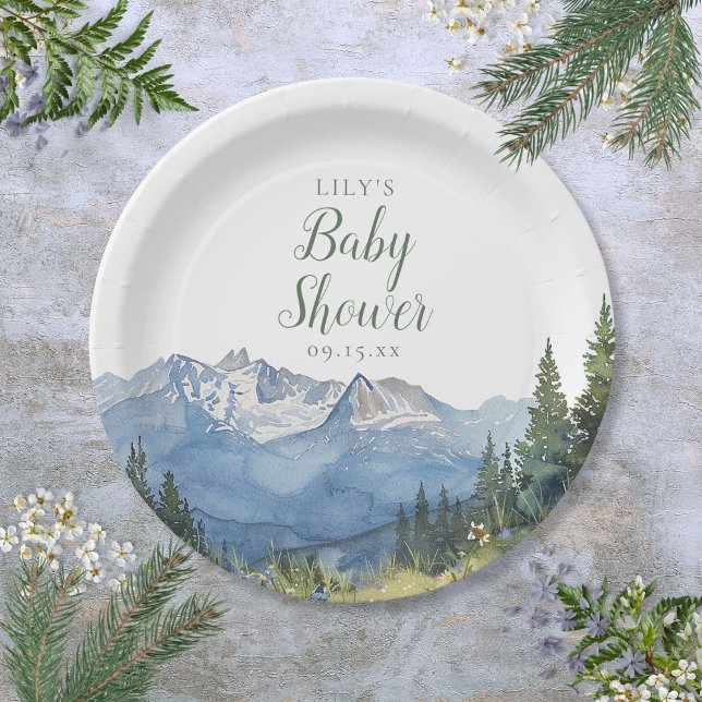 Modern Watercolor Mountain Wildflower Baby Shower Paper Plate (Modern Watercolor Mountain Wildflower Baby Shower Paper Plates)
