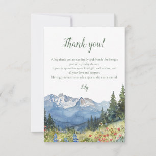 Modern Watercolor Mountain Wildflower Baby Shower Thank You Card