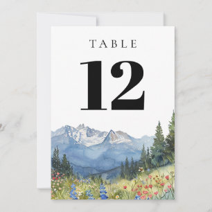 Modern Watercolor Mountain Wildflower Table Number