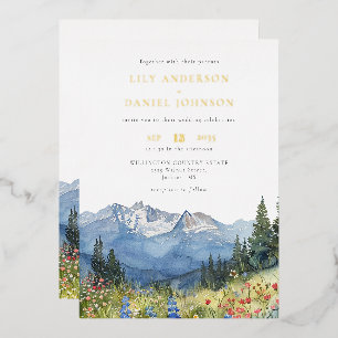 Modern Watercolor Mountain Wildflower Wedding