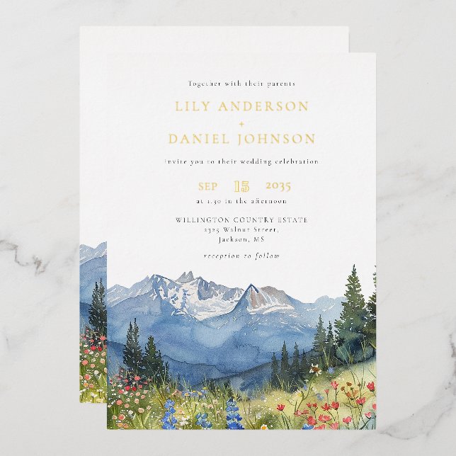 Modern Watercolor Mountain Wildflower Wedding (Front/Back)