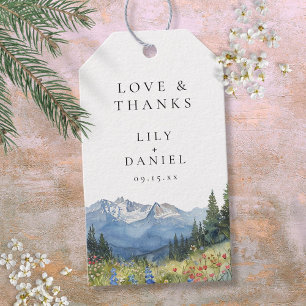 Modern Watercolor Mountain Wildflower Wedding Gift Tags