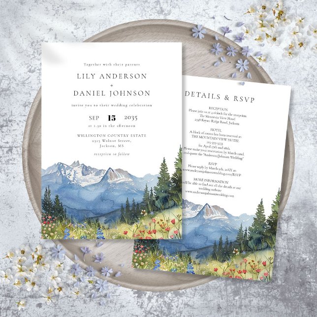 Modern Watercolor Mountain Wildflower Wedding Invitation (Modern Watercolor Mountain Wildflower Wedding Invitation)