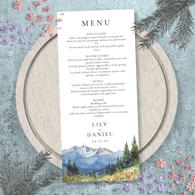 Modern Watercolor Mountain Wildflower Wedding Menu (Modern Watercolor Mountain Wildflower Wedding Menu)