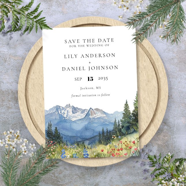 Modern Watercolor Mountain Wildflower Wedding Save The Date (Modern Watercolor Mountain Wildflower Wedding Save The Date)