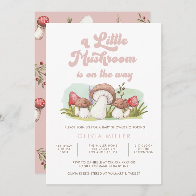 Modern Watercolor Mushroom Baby Shower Invitation (Front/Back)