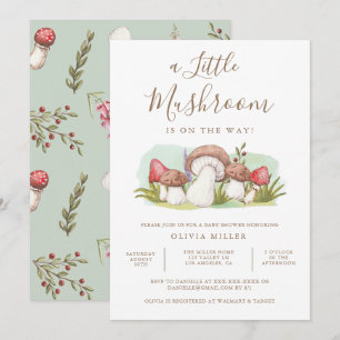 Modern Watercolor Mushroom Baby Shower Invitation