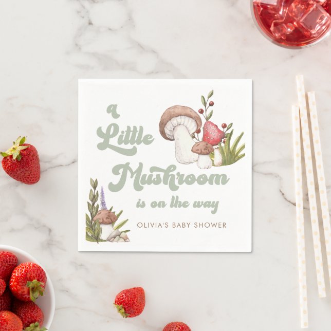 Modern Watercolor Mushroom Baby Shower  Napkin (Insitu)