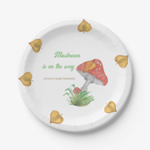 Modern Watercolor Mushroom Baby Shower Paper Plate