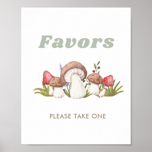 Modern Watercolor Mushroom Favors Sign (Front)