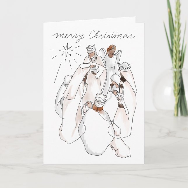 Modern Watercolor Nativity Scene Card (Front)