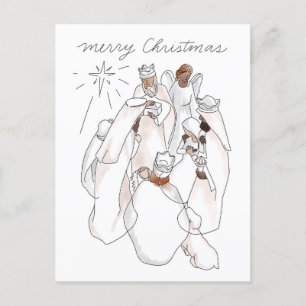 Modern Watercolor Nativity Scene Postcard
