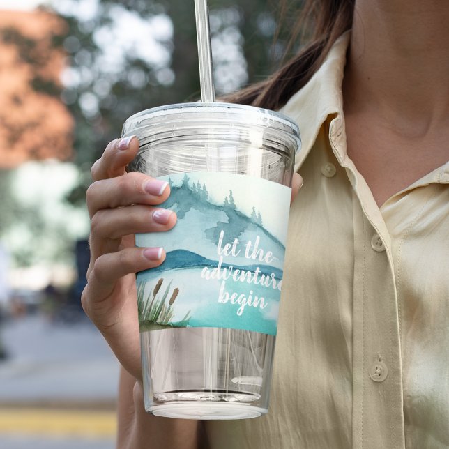 Modern Watercolor Nature Let's The Adventure Begin Acrylic Tumbler (Creator Uploaded)