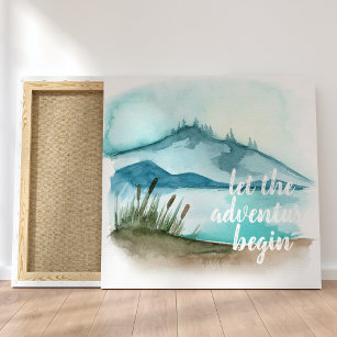Modern Watercolor Nature Let's The Adventure Begin Canvas Print