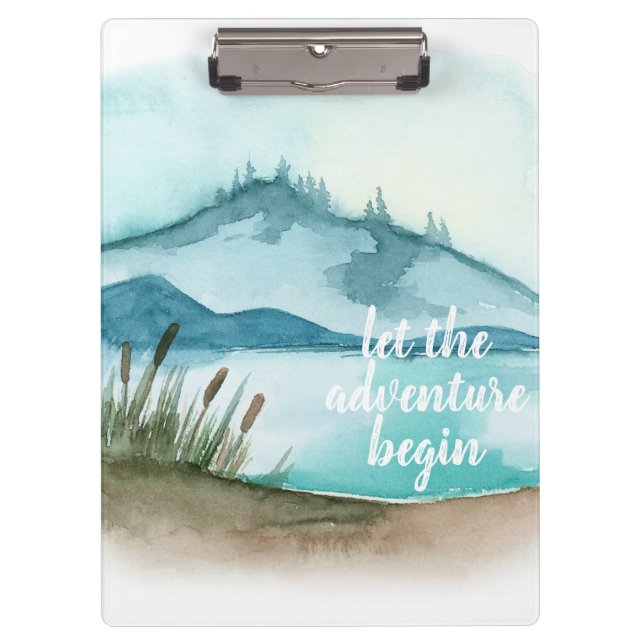 Modern Watercolor Nature Let's The Adventure Begin Clipboard (Front)