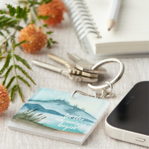 Modern Watercolor Nature Let's The Adventure Begin Key Ring