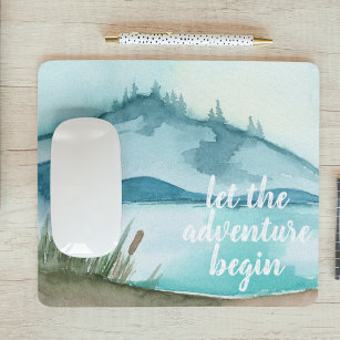 Modern Watercolor Nature Let's The Adventure Begin Mouse Mat