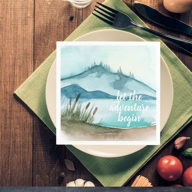 Modern Watercolor Nature Let's The Adventure Begin Napkin (Creator Uploaded)
