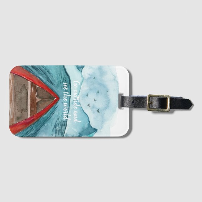 Modern Watercolor Nature See The World Quote Luggage Tag (Front Horizontal)