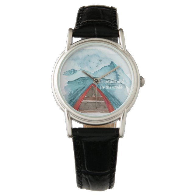 Modern Watercolor Nature See The World Quote Watch (Front)