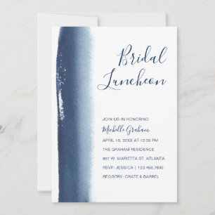Modern Watercolor Navy Blue Bridal Luncheon Invitation
