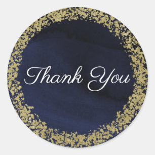 Modern Watercolor Navy Blue & Gold Wedding Classic Round Sticker