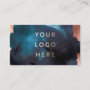 Modern Watercolor Navy Blue Rose Gold Business Card