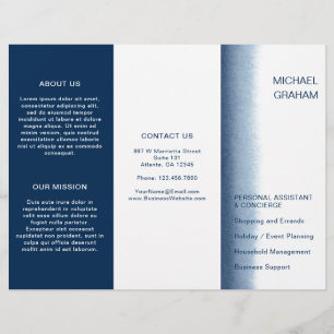 Modern Watercolor Navy Blue Trifold Brochure