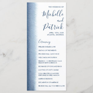 Modern Watercolor Navy Blue Wedding Programme
