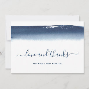 Modern Watercolor Navy Blue Wedding Thank You Card