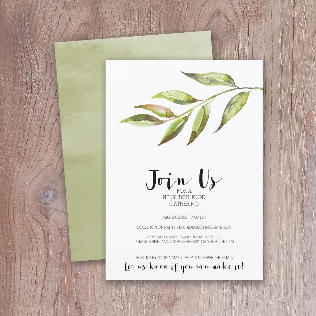 Modern Watercolor Neighbourhood Cocktail Party Invitation (Modern Watercolor Invitation for a Neighborhood Open House or General Cocktail Party)