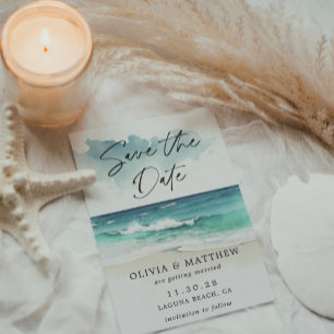 Modern Watercolor Ocean Beach Photo Save the Date  Flyer