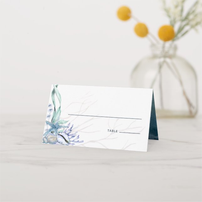 Modern Watercolor Ocean Beach Wedding Place Card (Front)