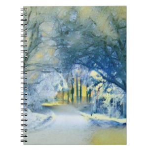 Modern watercolor of colored snowed trees notebook
