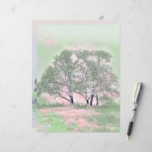 Modern watercolor of coloured snowed trees