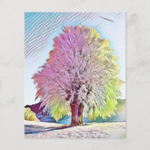Modern watercolor of coloured snowed trees