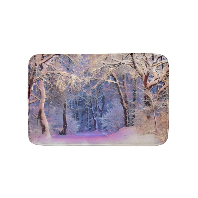 Modern watercolor of coloured snowed trees  bath mat (Front)