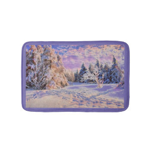 Modern watercolor of coloured snowed trees bath mat