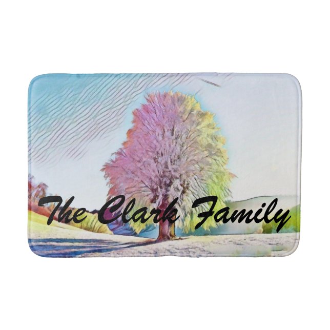 Modern watercolor of coloured snowed trees bath mat (Front)