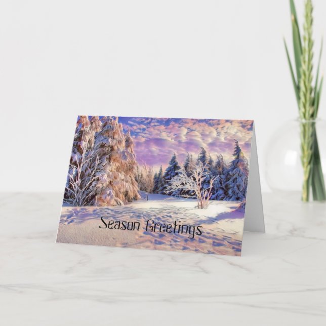 Modern watercolor of coloured snowed trees card (Front)