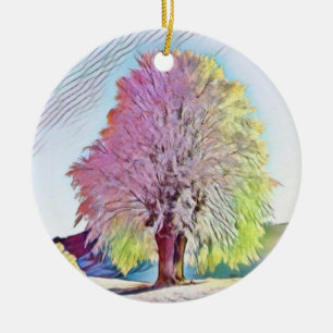 Modern watercolor of coloured snowed trees ceramic tree decoration
