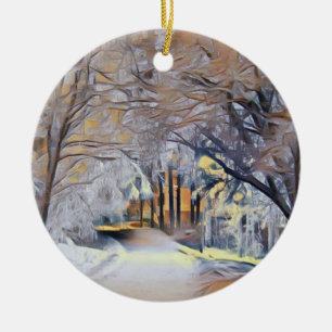 Modern watercolor of coloured snowed trees ceramic tree decoration