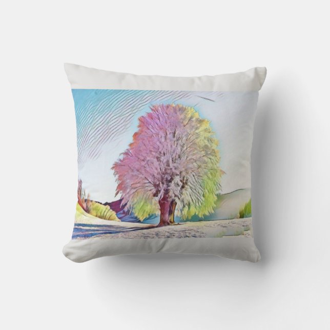 Modern watercolor of coloured snowed trees cushion (Front)